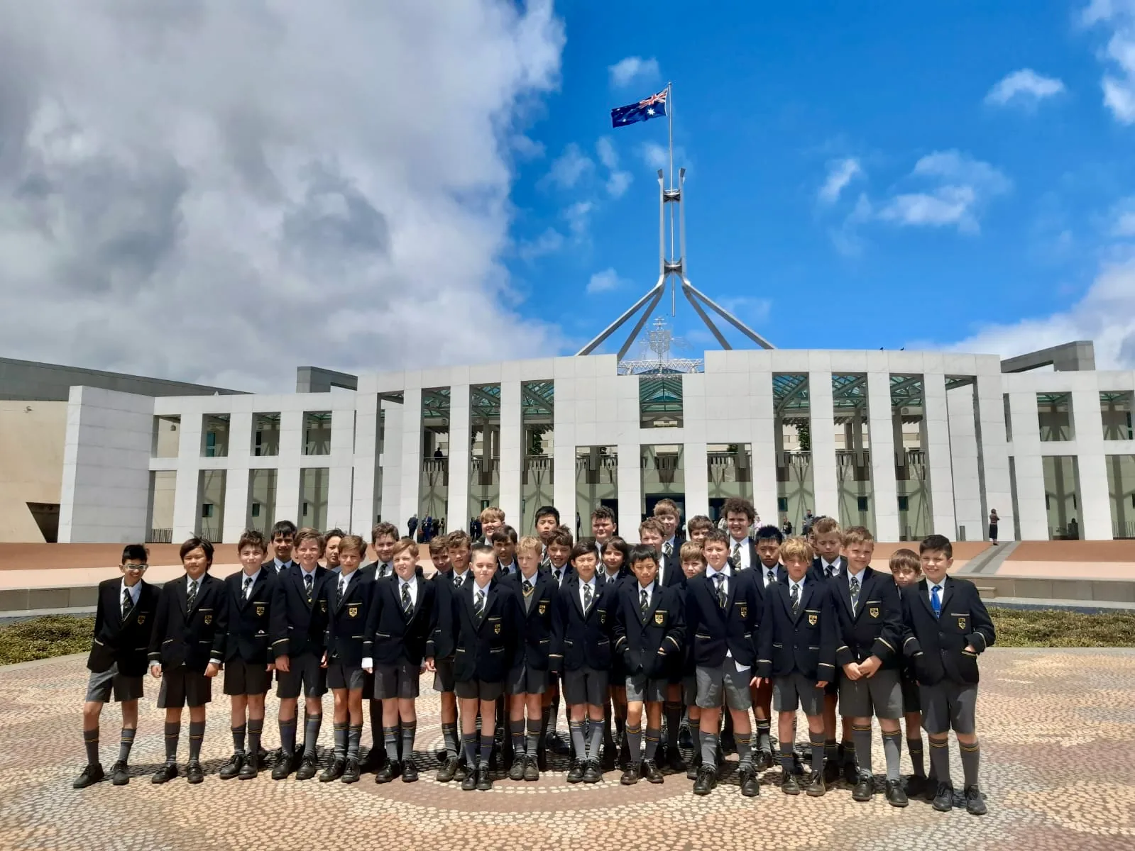 Coogee Prep boys on an excursion in front of Parliament House, Canberra